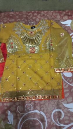 Yellow embroidery dress with sequences and embroidery style