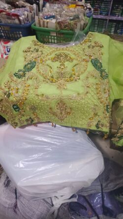 Green embroidery dress with handmade and sequence of