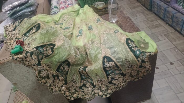 Green embroidery dress with handmade and sequence of