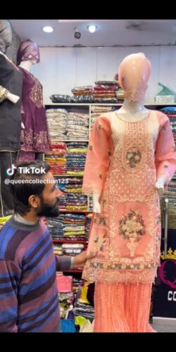Peach Embroidery dress with embroidery style