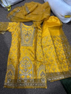 Yellow embroidery dress with sequences and embroidery style