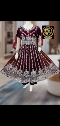 Mehroon embroidery dress with handmade and embroidery style
