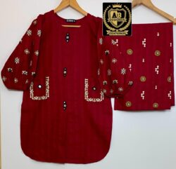 Mehroon embroidery dress with sequences and embroidery style