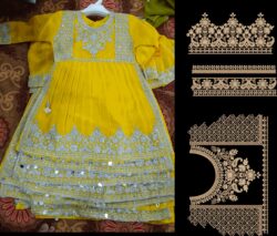 Yellow embroidery dress with sequences and embroidery style