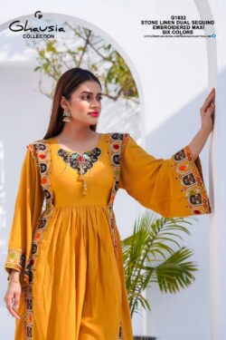 Yellow embroidery dress with sequences and embroidery style