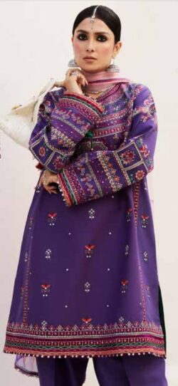 Purple embroidery dress with sequences and embroidery style