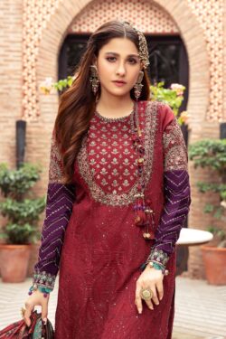 Mehroon embroidery dress with sequences and embroidery style