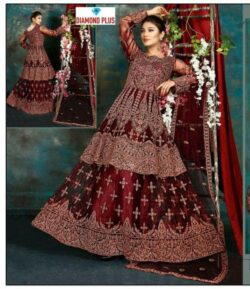 Mehroon embroidery dress with handmade and embroidery style