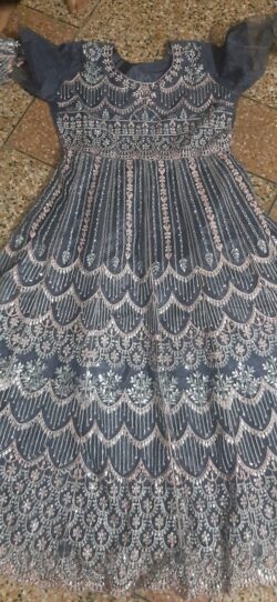 Gray embroidery dress with sequences and embroidery style