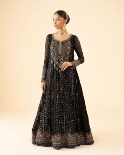 Black embroidery dress with sequences and embroidery style
