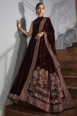 Mehroon embroidery dress with embroidery style